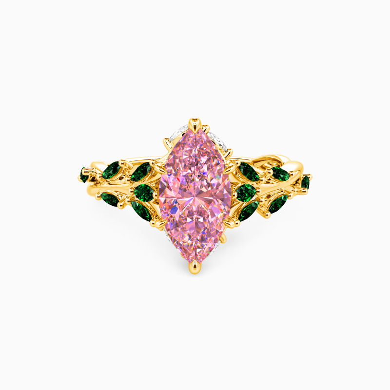"A Gleam of Fondness" Marquise Cut Cluster Side Stone Pink Engagement Ring