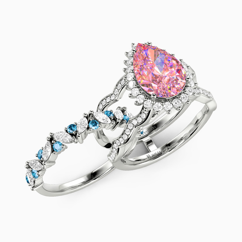 "A Gleam of Fondness" Marquise Cut Cluster Side Stone  Pink Engagement Ring