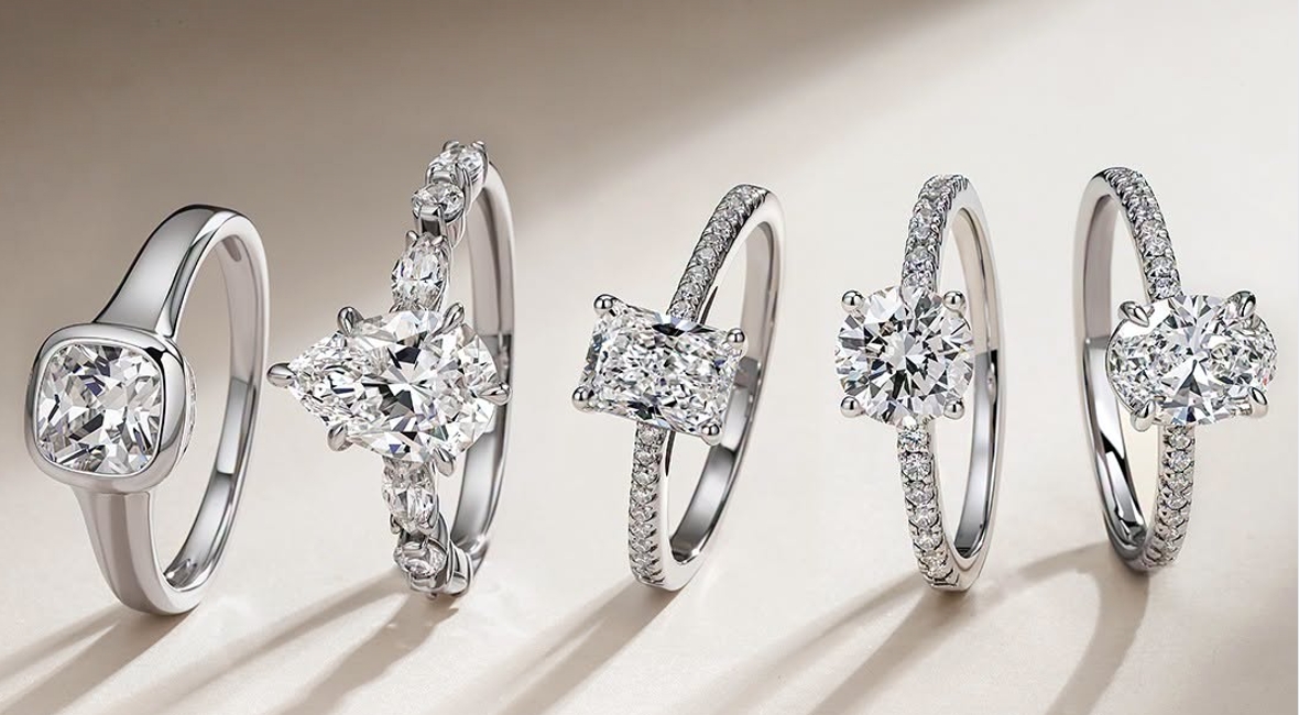 lab-grown diamond engagement rings in different shapes