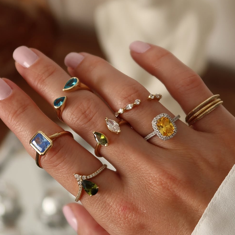 Different styles of personalized birthstone rings for mom