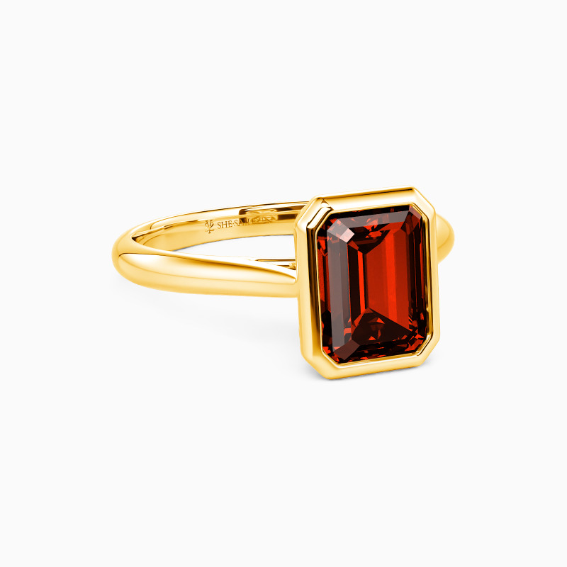 Garnet Red Emerald Cut Solitaire Engagement Ring