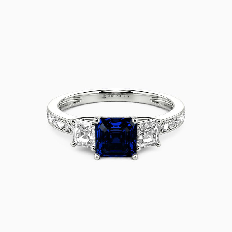 0.8ct Asscher Cut Three Stone Engagement Ring