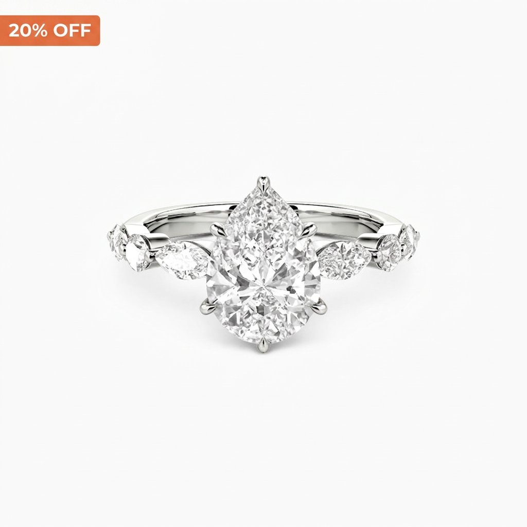20% Off Pear Cut Side Stone Engagement Ring