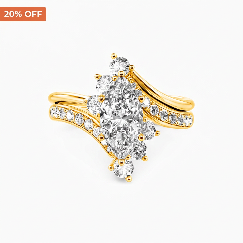 20% Off Marquise Cut 2pcs Cluster Bridal Set