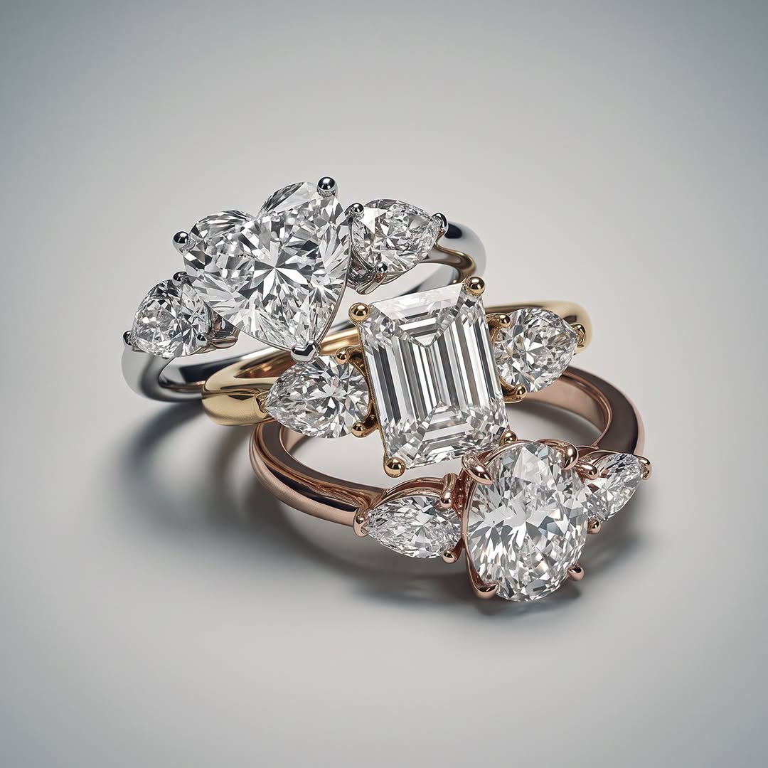 Three different cut moissanite engagement rings